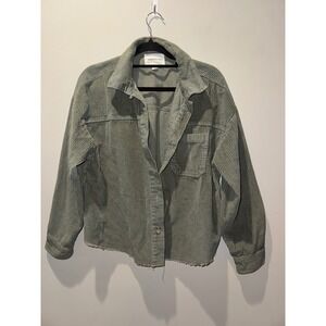Aeropostale Women's Sage Green Corduroy Raw Hem Button-Up Jacket – Large (160)